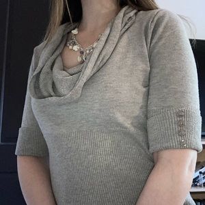 Beige ruffled neck sweater top